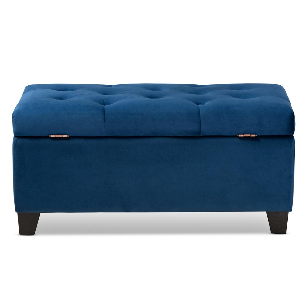 Navy Blue Velvet Fabric Upholstered Storage Ottoman. Picture 15
