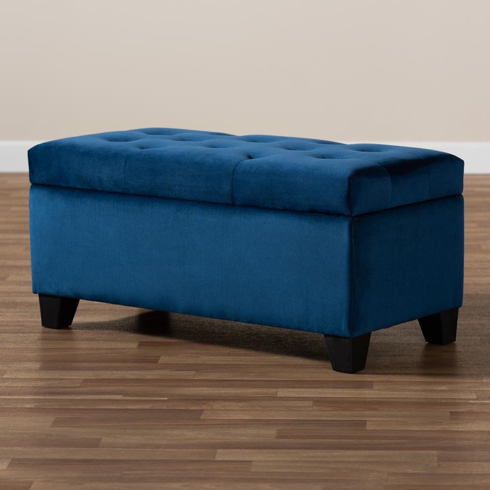 Navy Blue Velvet Fabric Upholstered Storage Ottoman. Picture 19