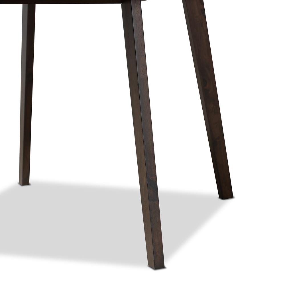 Baxton Studio Britte Mid-Century Modern Beige Fabric Upholstered Dark Oak Brown Finished 5-Piece Wood Dining Set. Picture 14