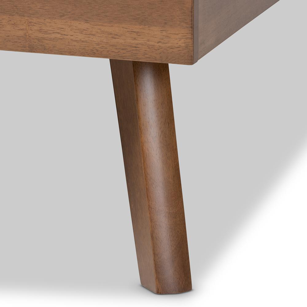 Dark Grey Fabric Upholstered Walnut Brown Finished Wood Full Size Platform Bed. Picture 15