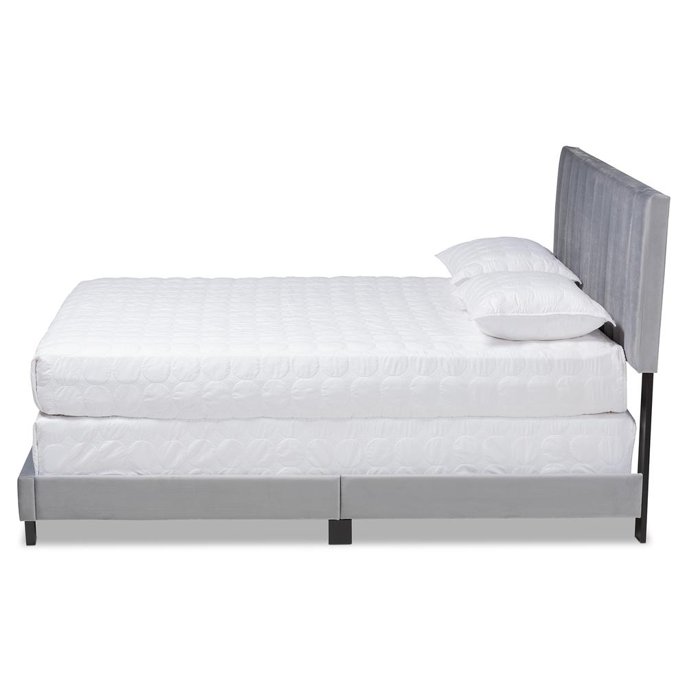 Baxton Studio Clare Glam and Luxe Grey Velvet Fabric Upholstered Full Size Panel Bed with Channel Tufted Headboard. Picture 2