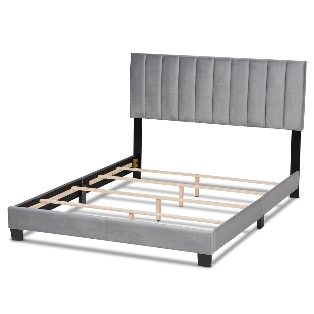 Baxton Studio Clare Glam and Luxe Grey Velvet Fabric Upholstered Full Size Panel Bed with Channel Tufted Headboard. Picture 3