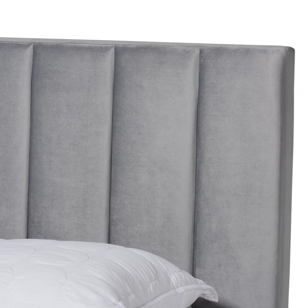 Baxton Studio Clare Glam and Luxe Grey Velvet Fabric Upholstered Full Size Panel Bed with Channel Tufted Headboard. Picture 4