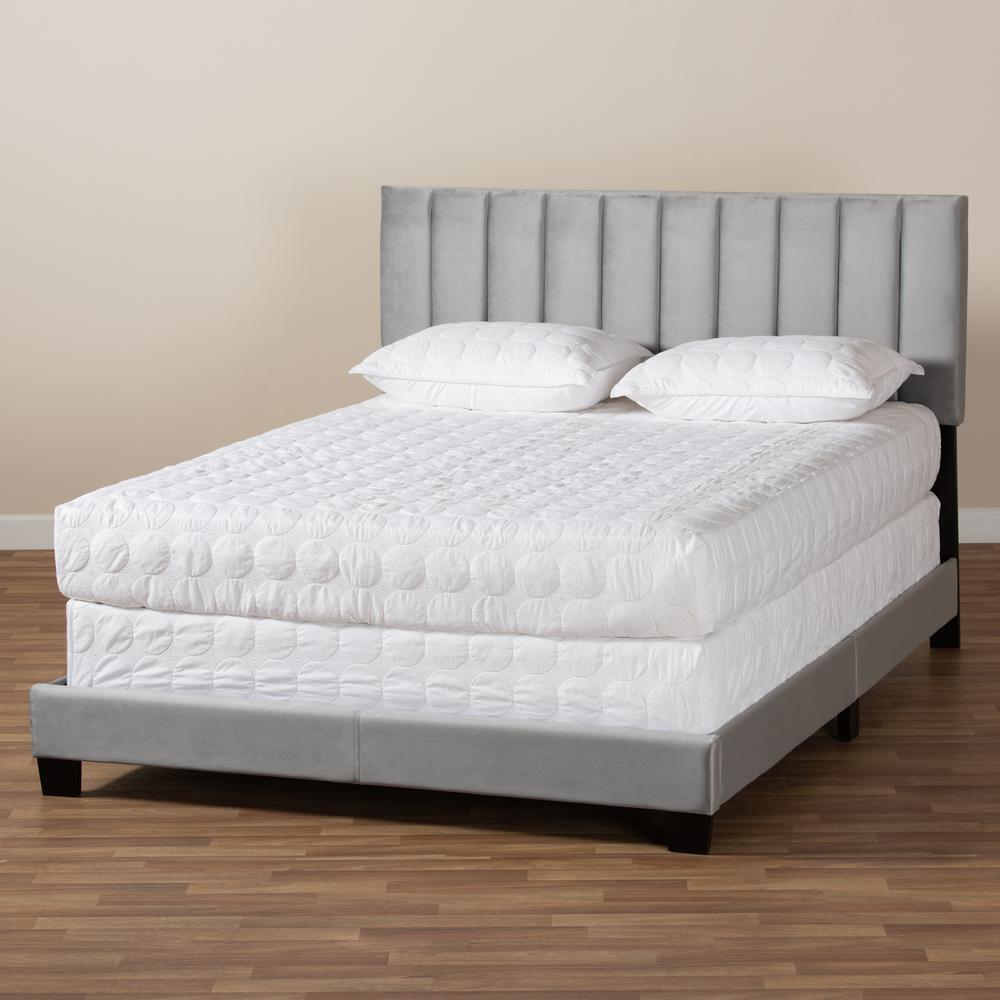 Baxton Studio Clare Glam and Luxe Grey Velvet Fabric Upholstered Full Size Panel Bed with Channel Tufted Headboard. Picture 7