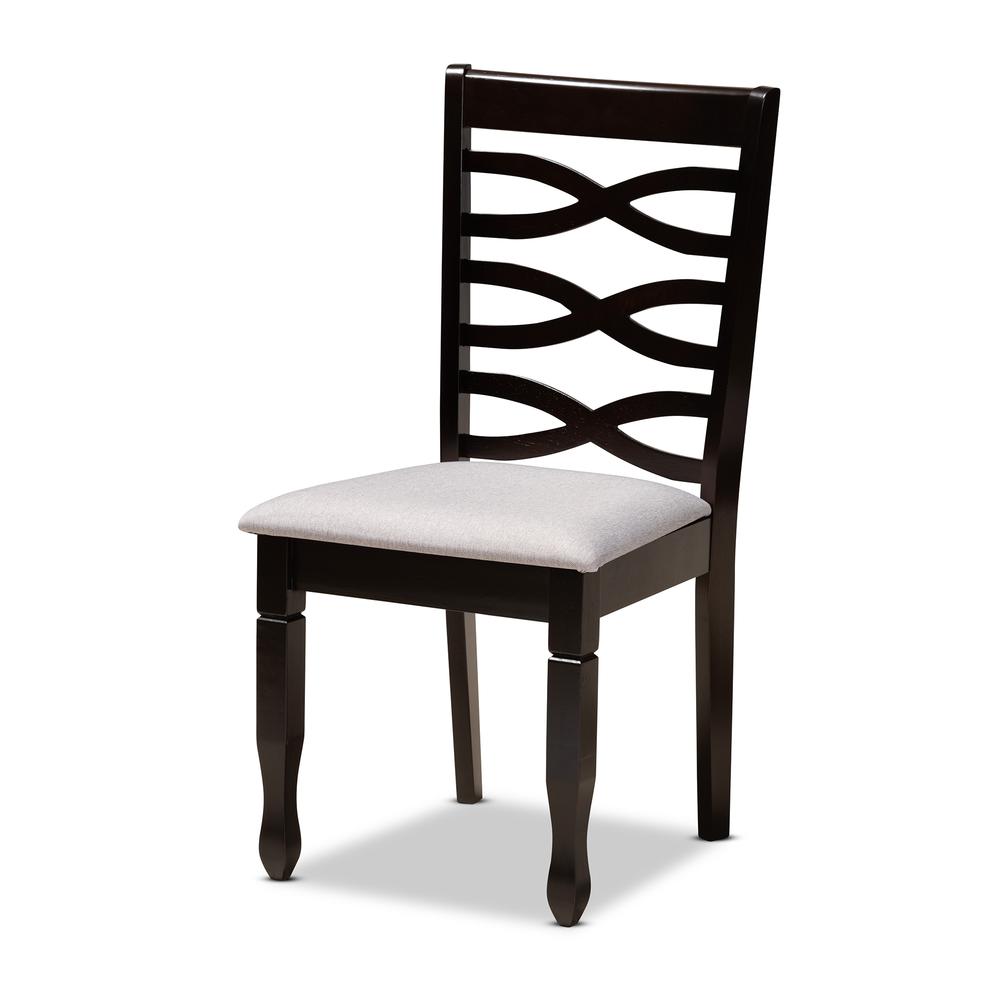 Grey Fabric Upholstered and Dark Brown Finished Wood 7-Piece Dining Set. Picture 11