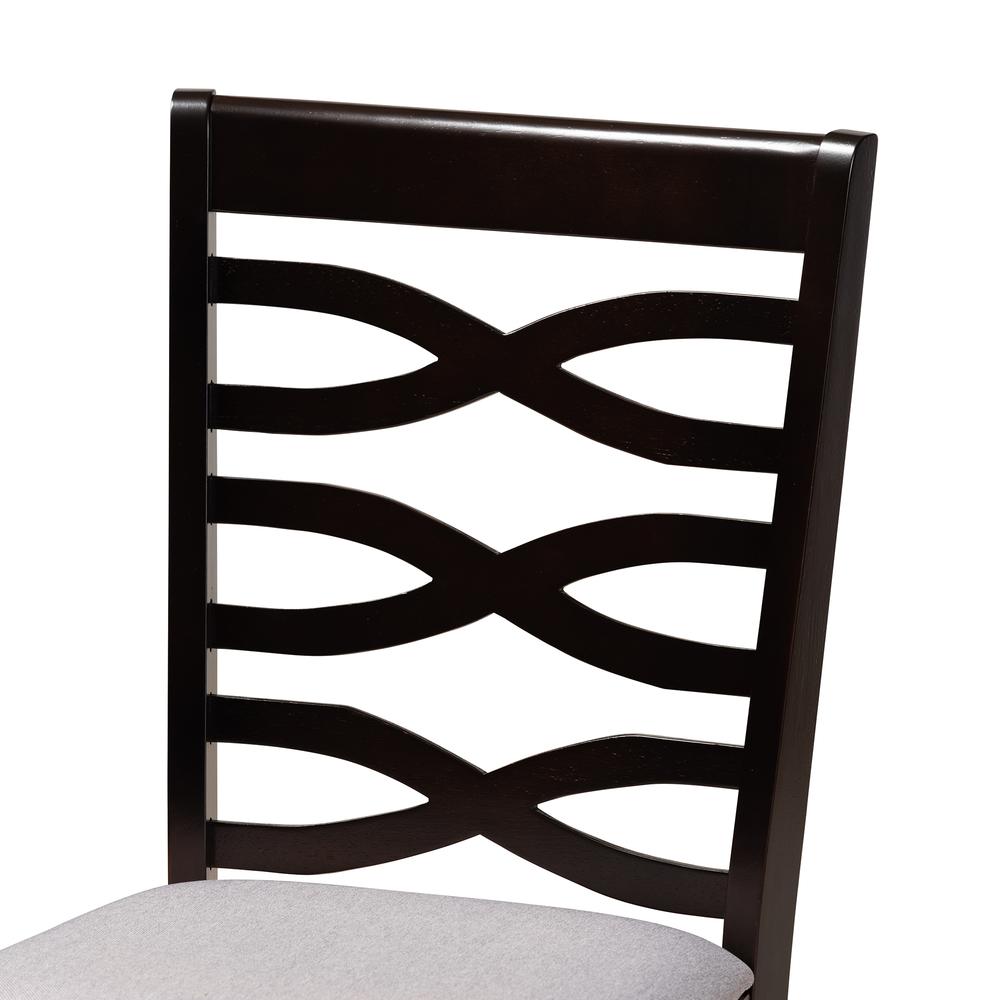 Grey Fabric Upholstered and Dark Brown Finished Wood 7-Piece Dining Set. Picture 14