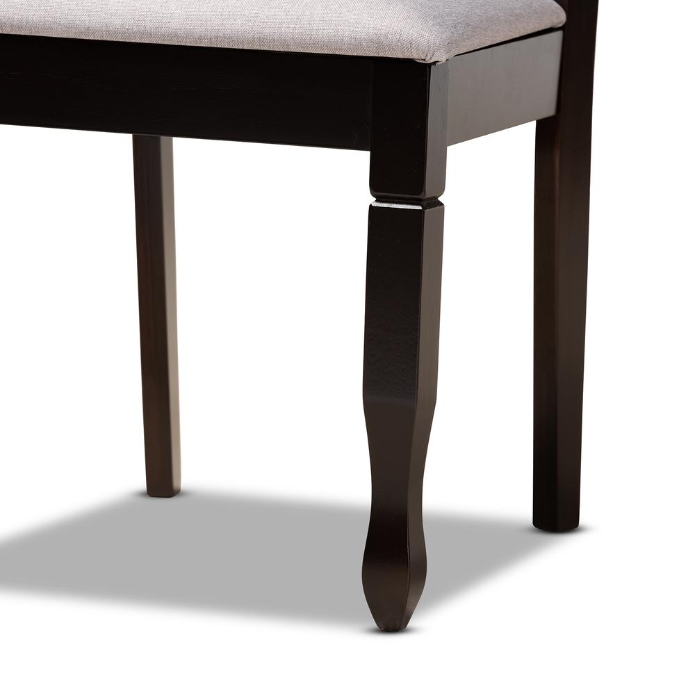 Grey Fabric Upholstered and Dark Brown Finished Wood 7-Piece Dining Set. Picture 15