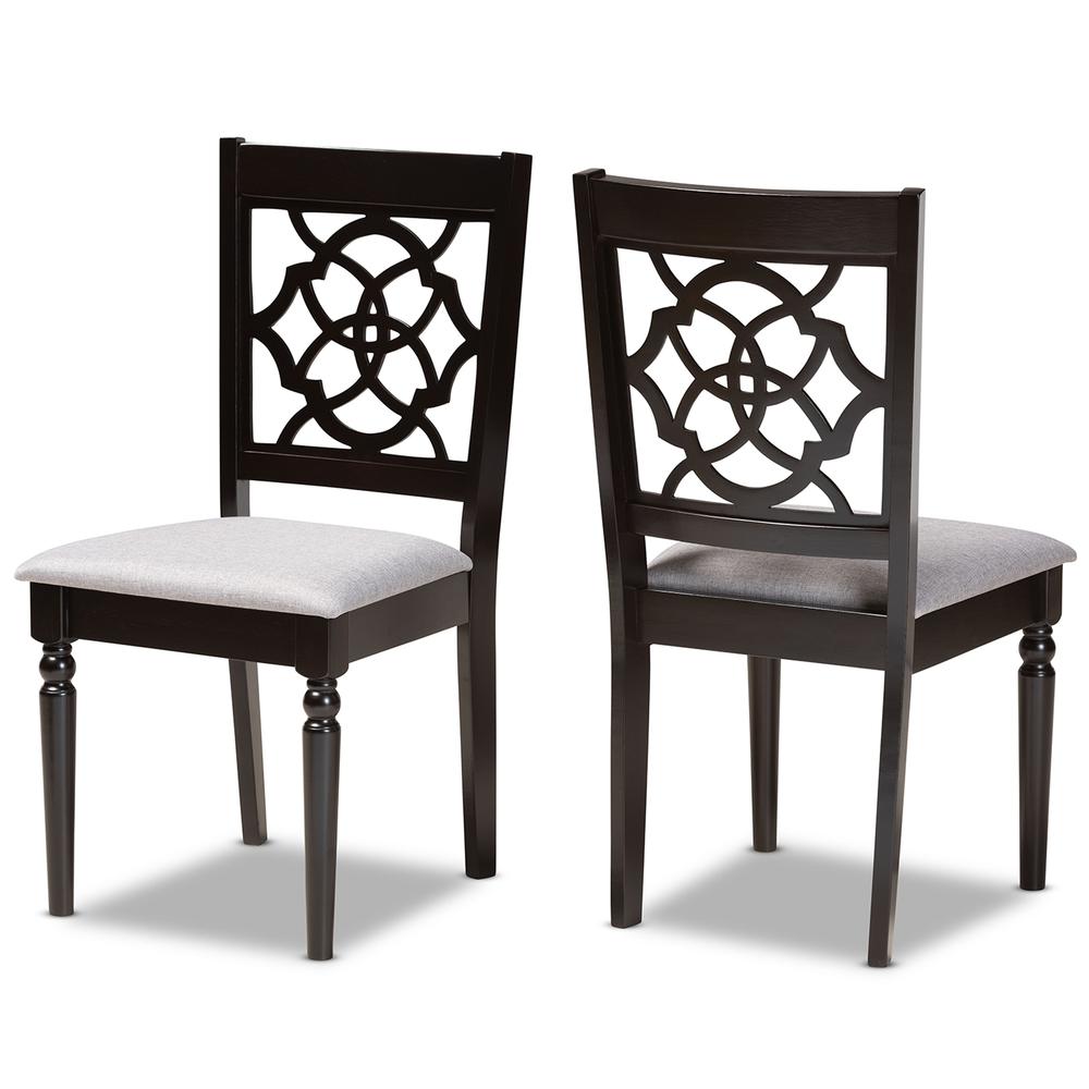 Grey Fabric Upholstered and Dark Brown Finished Wood 2-Piece Dining Chair Set. Picture 9