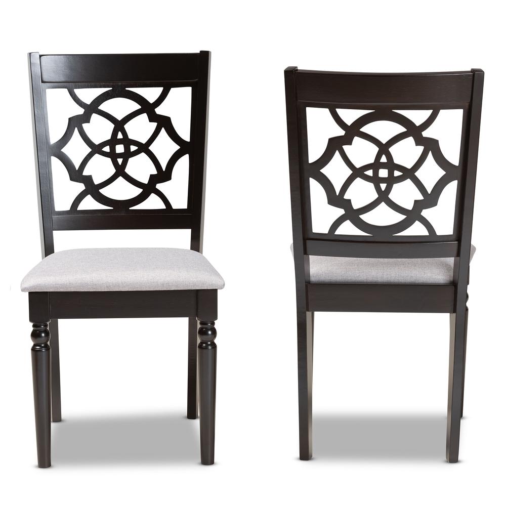 Grey Fabric Upholstered and Dark Brown Finished Wood 2-Piece Dining Chair Set. Picture 10