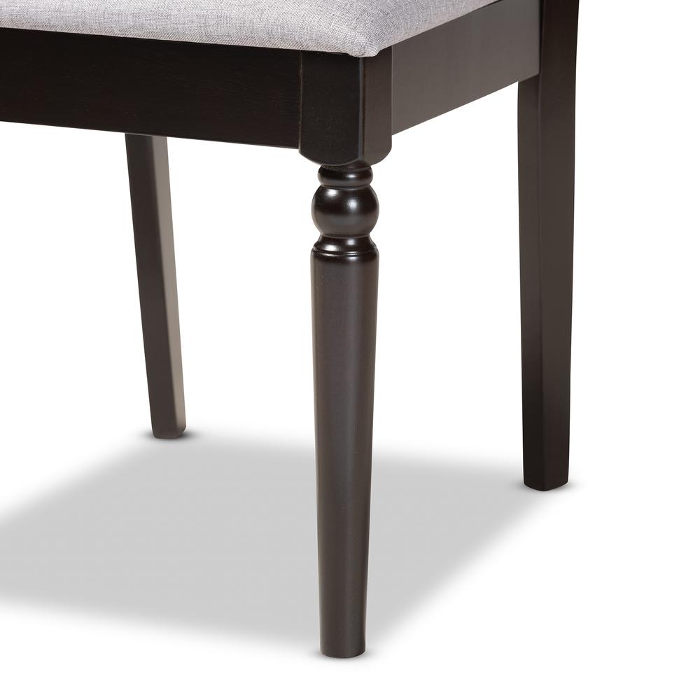 Grey Fabric Upholstered and Dark Brown Finished Wood 2-Piece Dining Chair Set. Picture 13