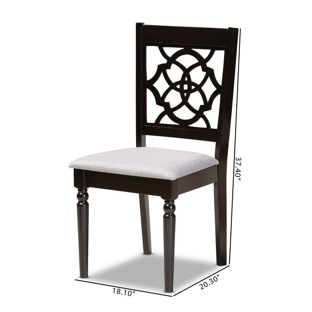 Grey Fabric Upholstered and Dark Brown Finished Wood 2-Piece Dining Chair Set. Picture 16