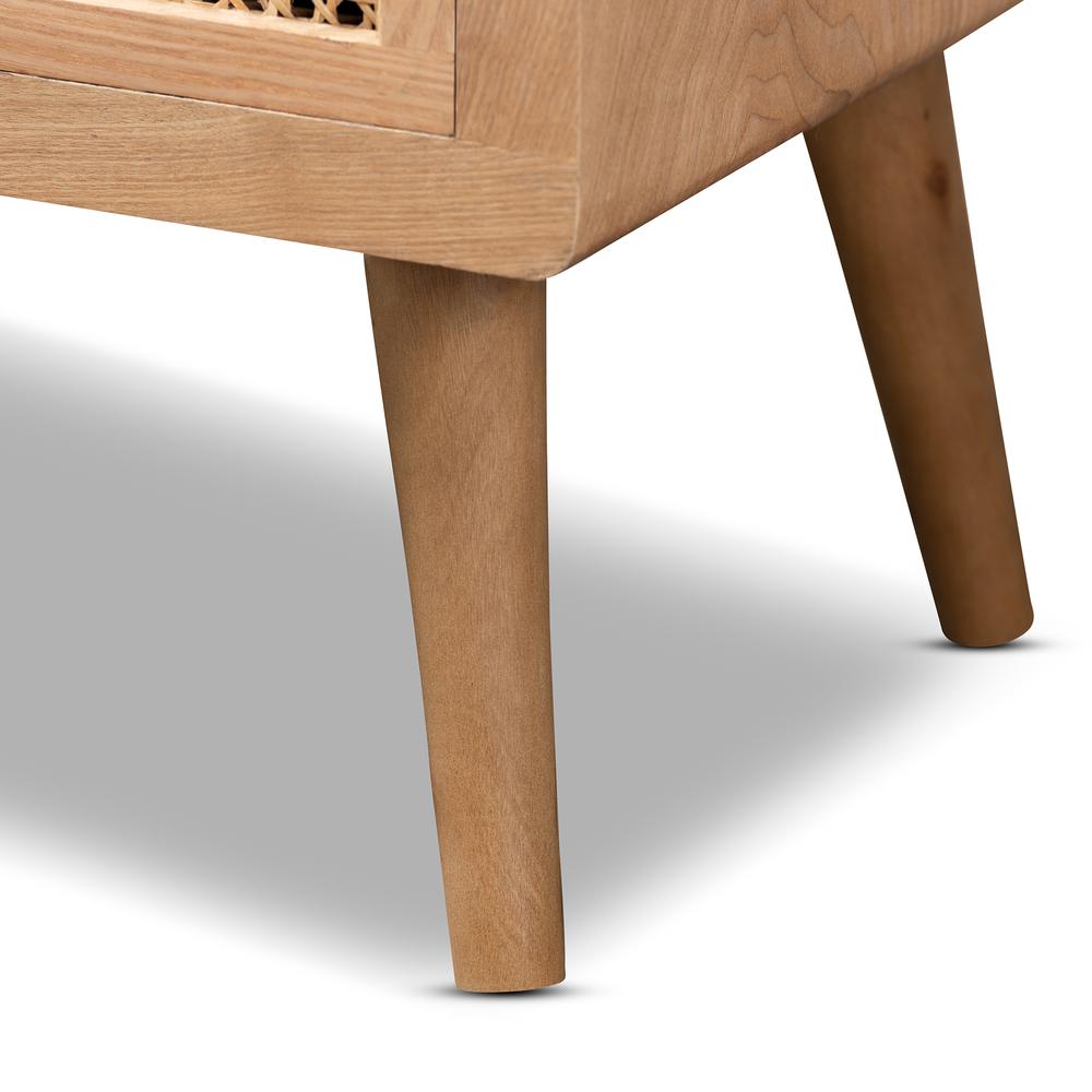 Medium Oak Finished Wood and Rattan 4-Drawer Accent Storage Cabinet. Picture 6