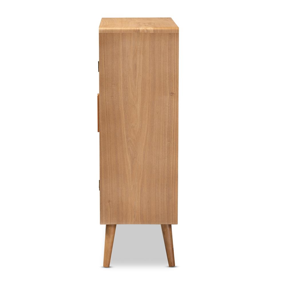 Medium Oak Finished Wood and Rattan 2-Door Accent Storage Cabinet. Picture 13
