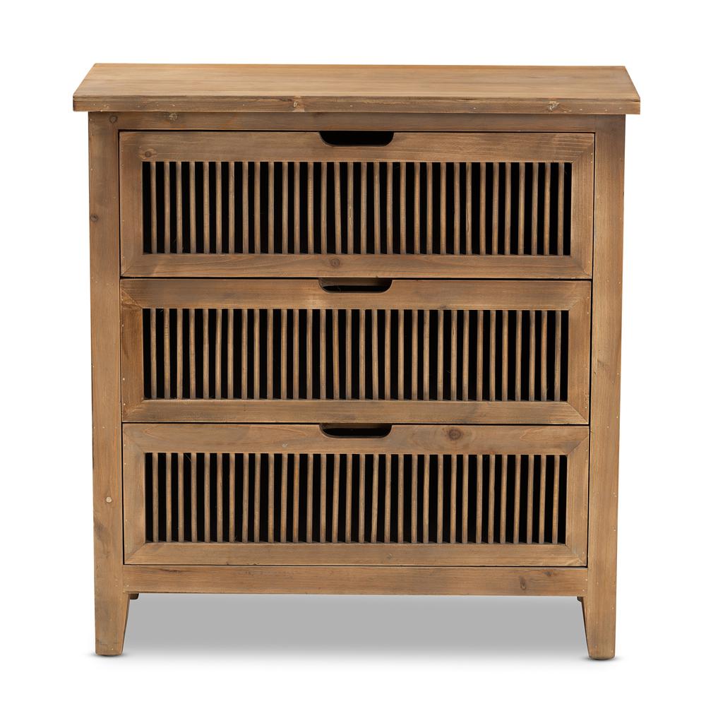 Transitional Medium Oak Finished 3-Drawer Wood Spindle Storage Cabinet. Picture 2