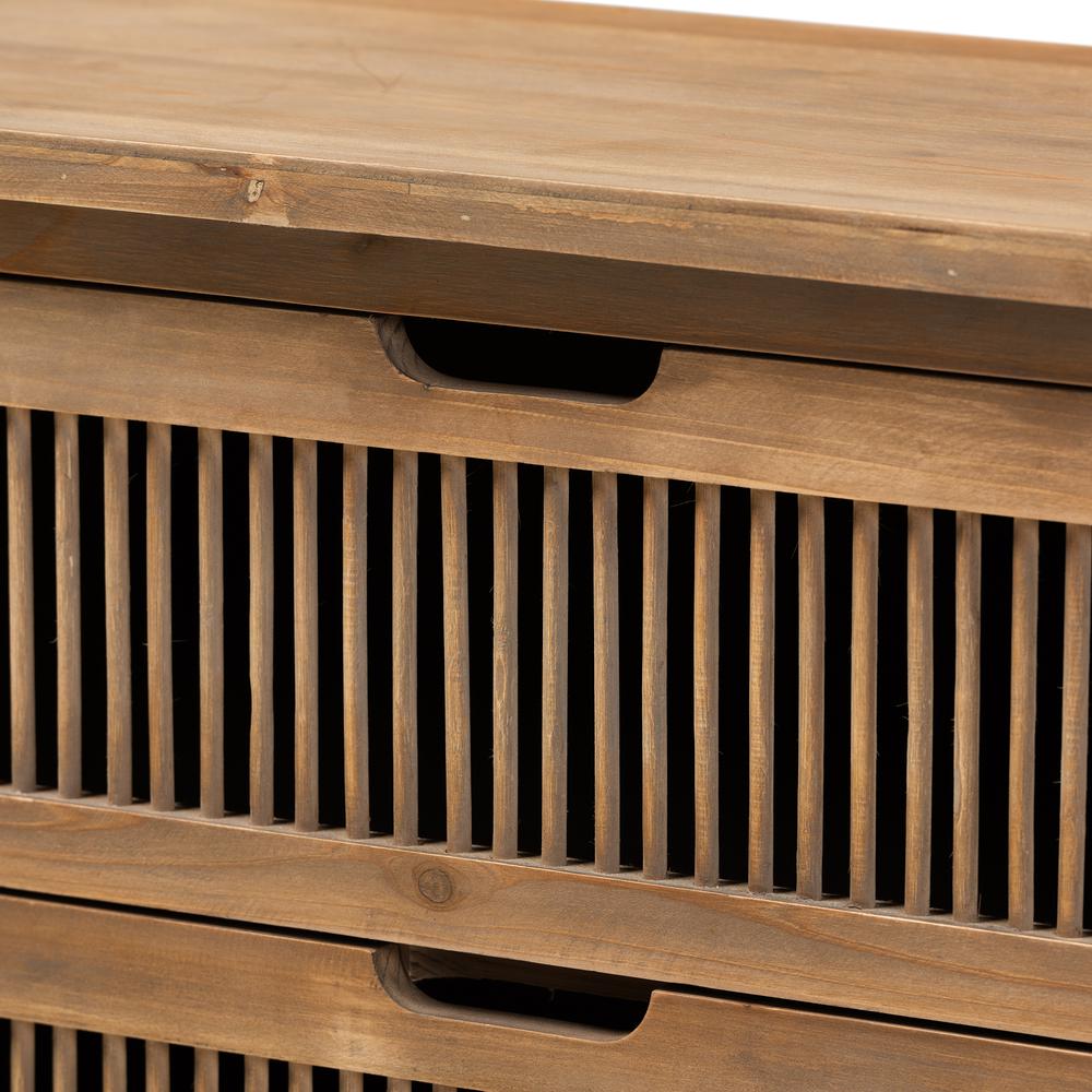 Transitional Medium Oak Finished 3-Drawer Wood Spindle Storage Cabinet. Picture 5