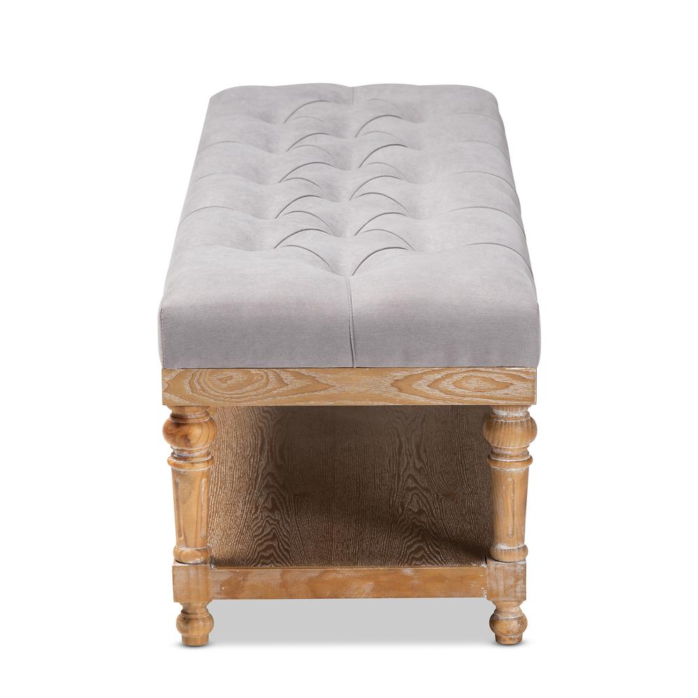 and Rustic Grey Linen Fabric Upholstered and Greywashed Wood Storage Bench. Picture 11