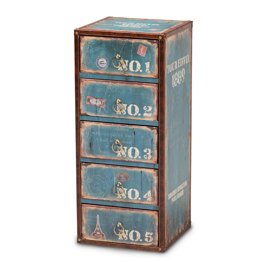 Inspired Blue Finished Wood 5-Drawer Accent Storage Cabinet. Picture 1