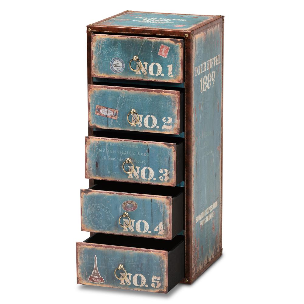Inspired Blue Finished Wood 5-Drawer Accent Storage Cabinet. Picture 5