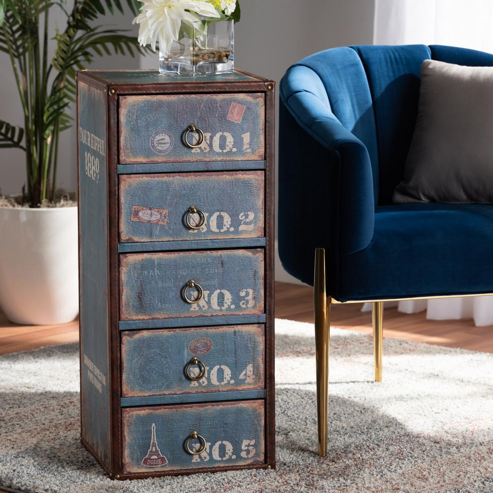 Inspired Blue Finished Wood 5-Drawer Accent Storage Cabinet. Picture 8