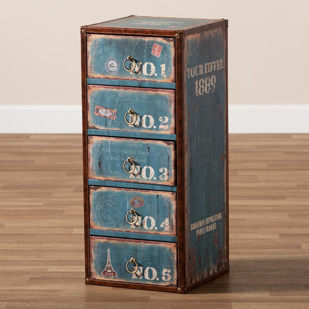 Inspired Blue Finished Wood 5-Drawer Accent Storage Cabinet. Picture 9