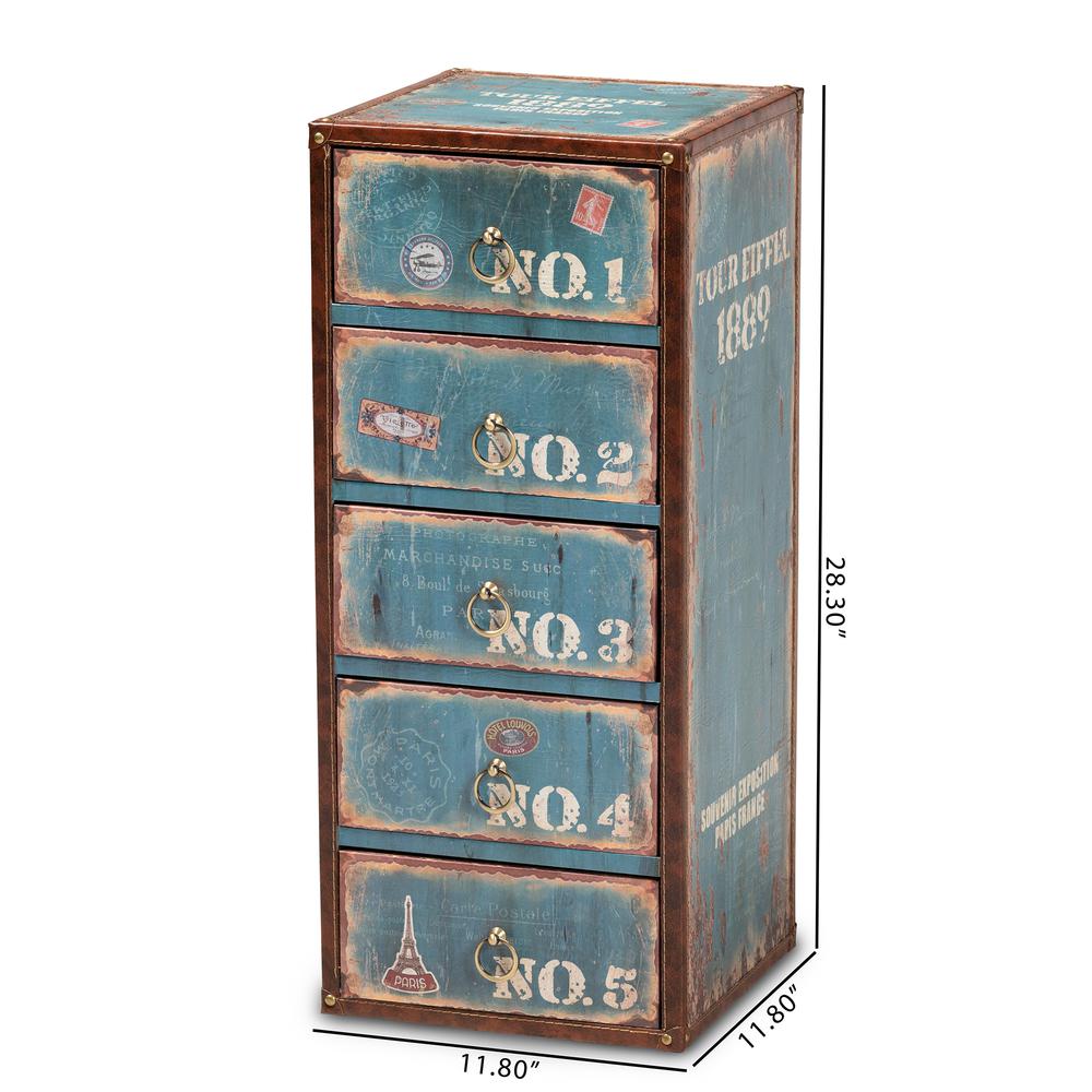 Inspired Blue Finished Wood 5-Drawer Accent Storage Cabinet. Picture 7