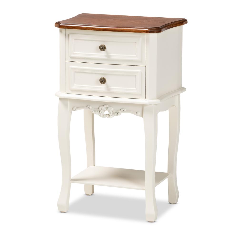 Darla Classic and Traditional French White and Cherry Brown Finished Wood 2-Drawer Nightstand. Picture 2