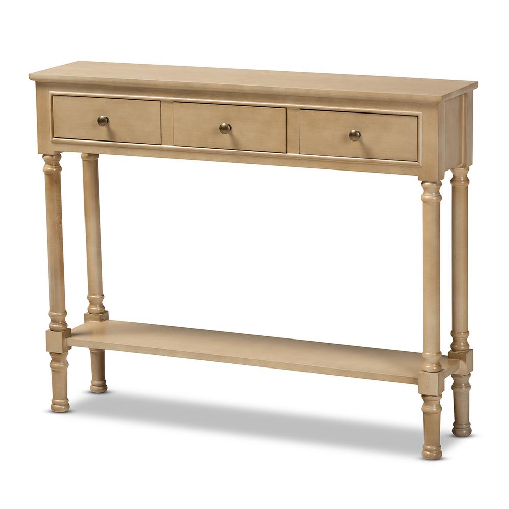 Farmhouse Oak Brown Finished Wood 3-Drawer Entryway Console Table. Picture 10