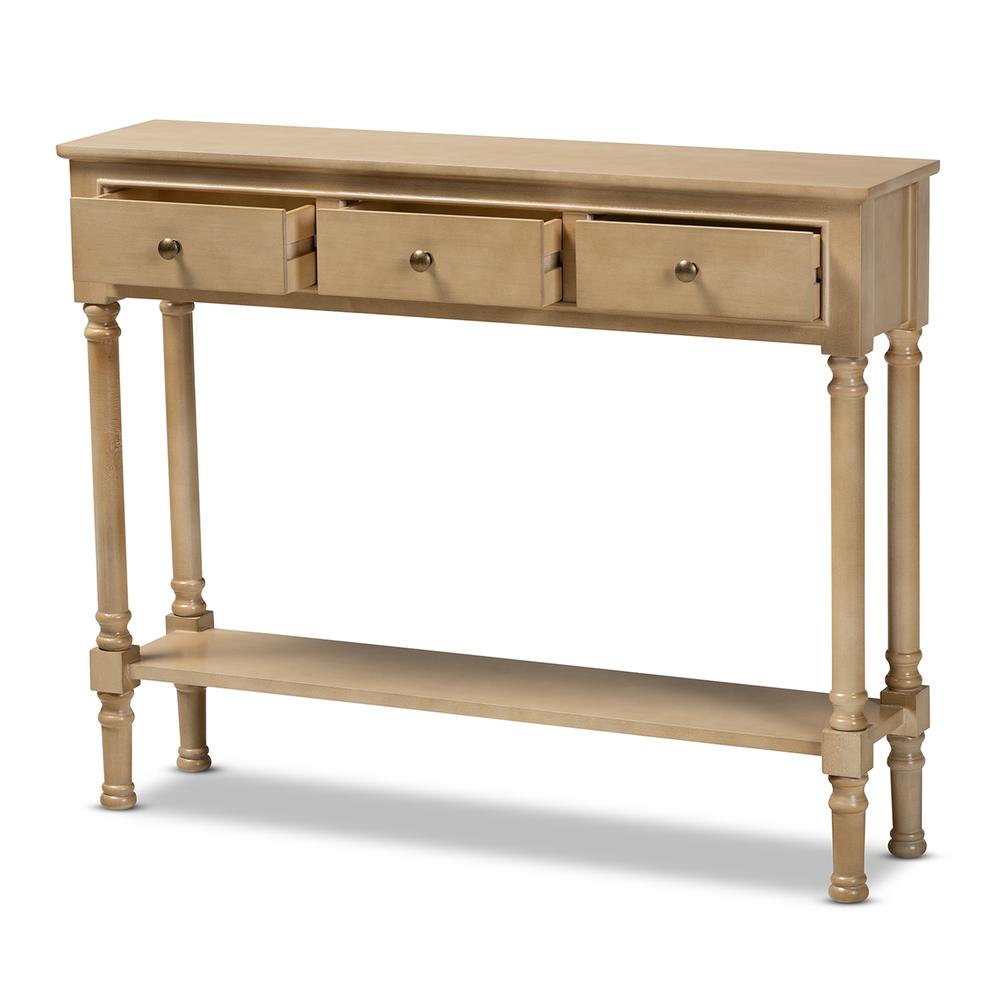 Farmhouse Oak Brown Finished Wood 3-Drawer Entryway Console Table. Picture 11