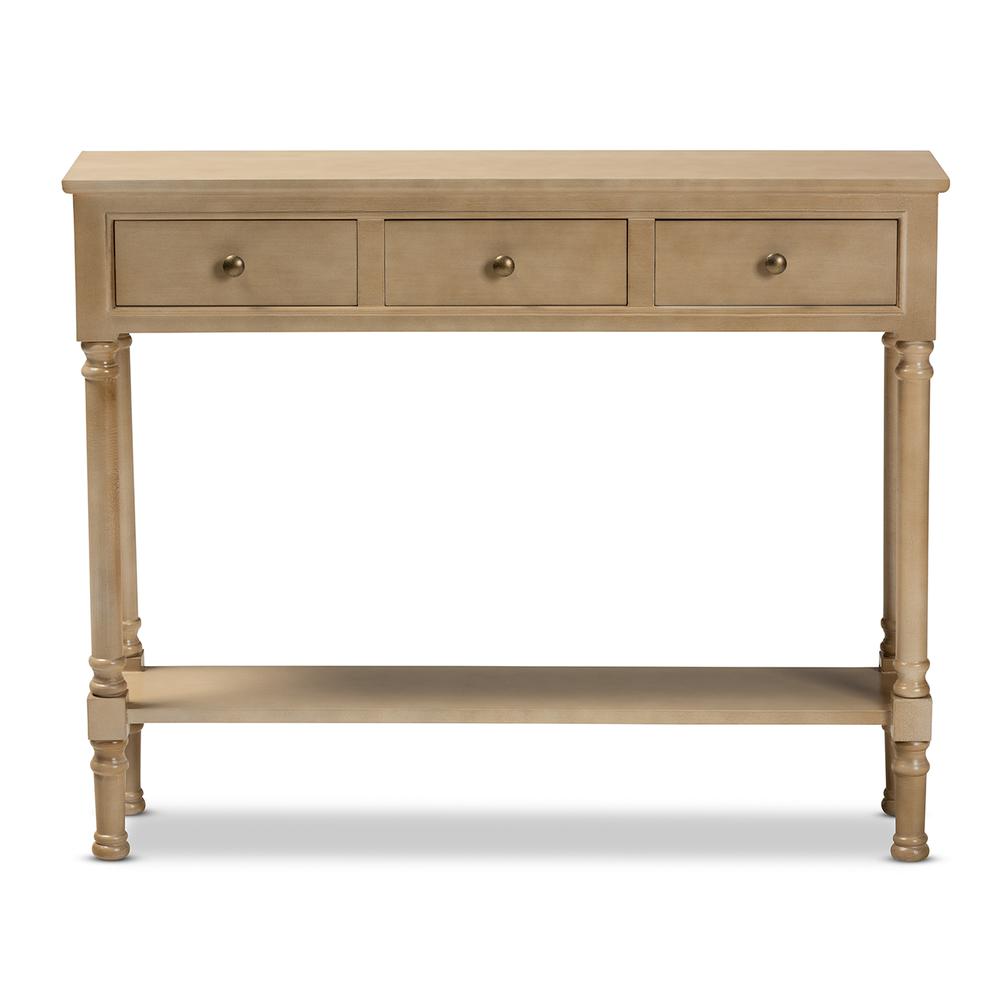Farmhouse Oak Brown Finished Wood 3-Drawer Entryway Console Table. Picture 12