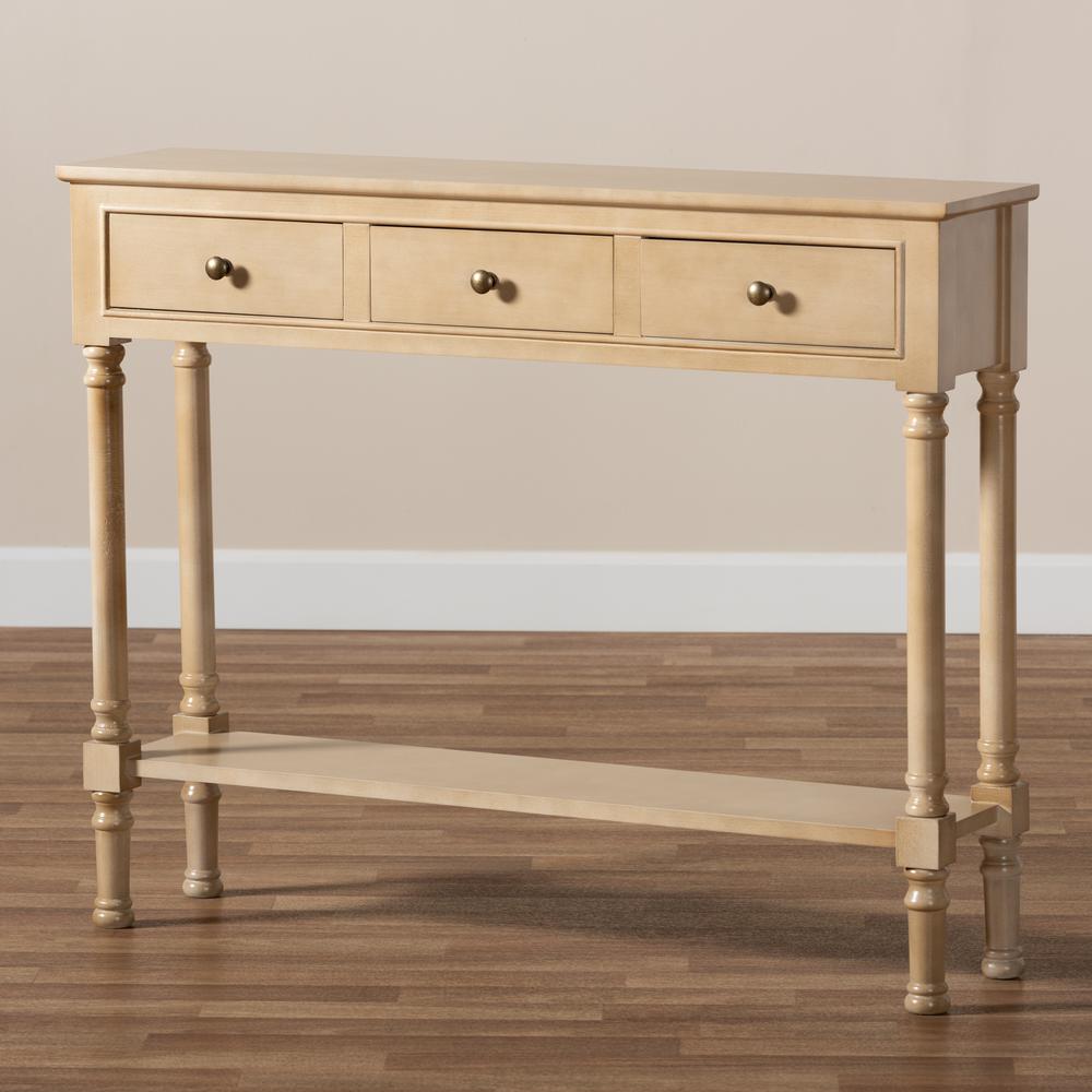 Farmhouse Oak Brown Finished Wood 3-Drawer Entryway Console Table. Picture 17