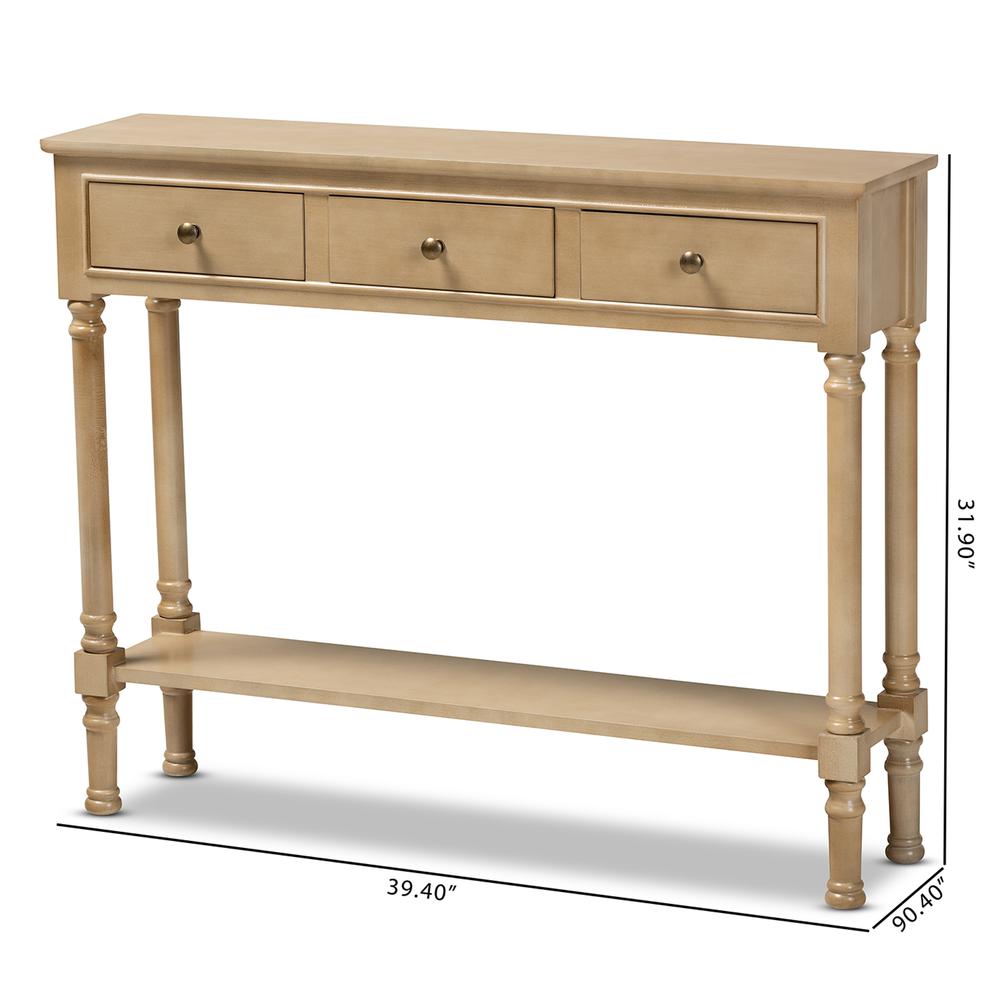 Farmhouse Oak Brown Finished Wood 3-Drawer Entryway Console Table. Picture 18