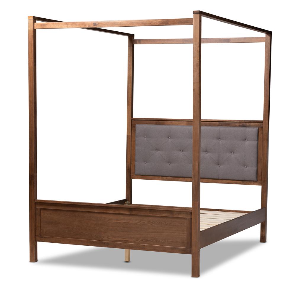 Walnut Brown Finished Wood Queen Size Platform Canopy Bed. Picture 10