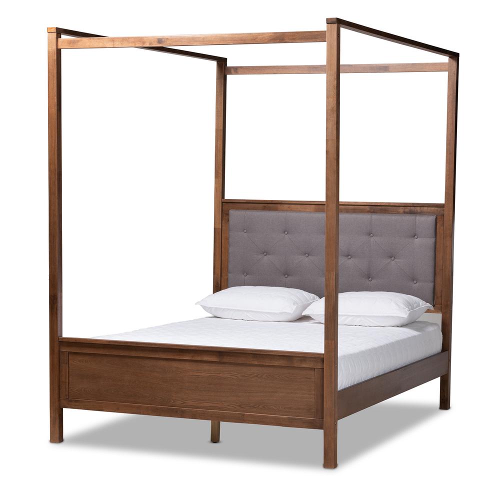 Walnut Brown Finished Wood Queen Size Platform Canopy Bed. Picture 11