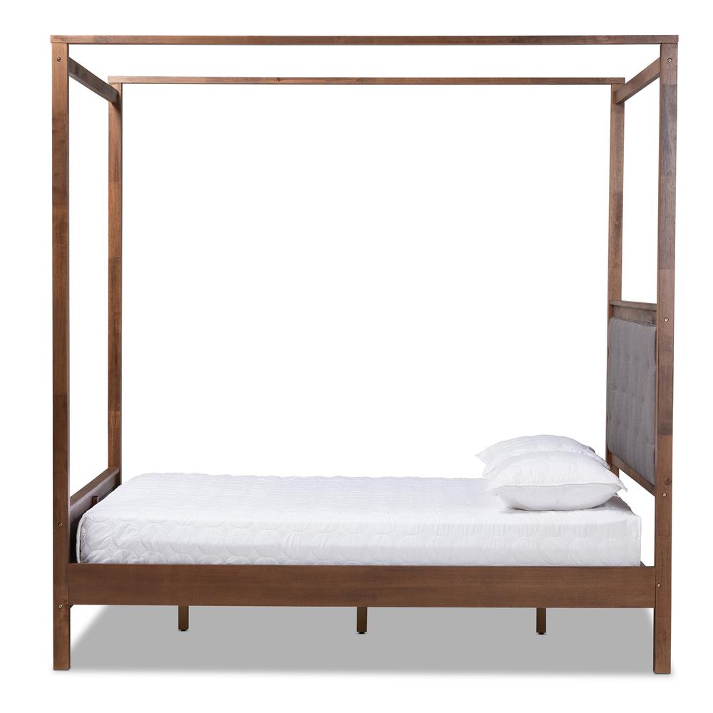 Walnut Brown Finished Wood Queen Size Platform Canopy Bed. Picture 12