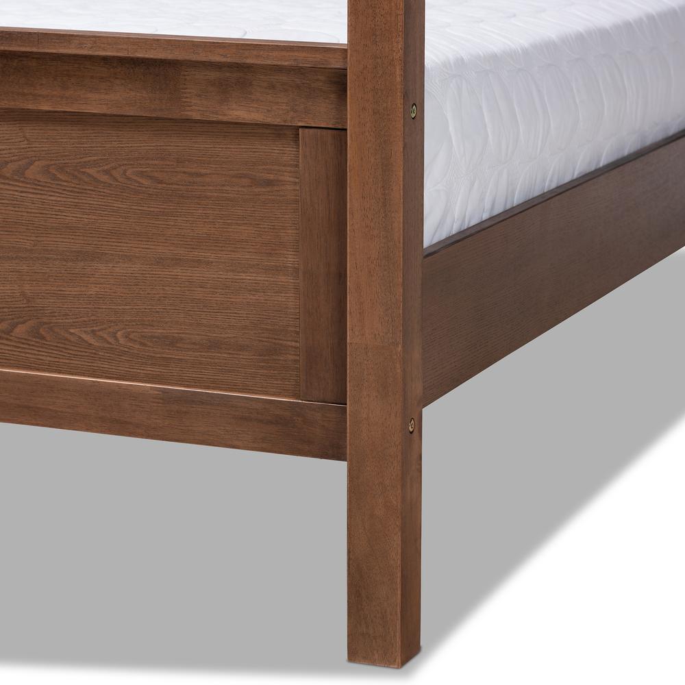 Walnut Brown Finished Wood Queen Size Platform Canopy Bed. Picture 14