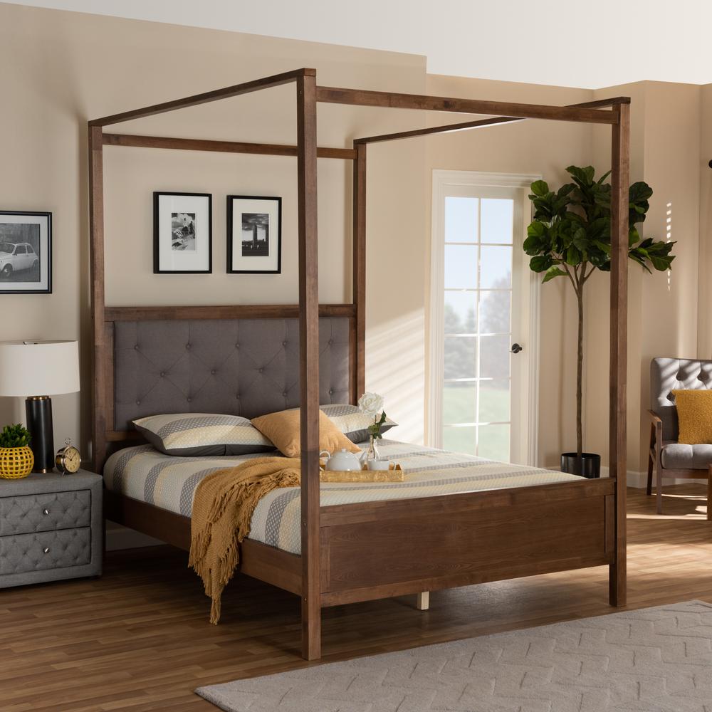 Walnut Brown Finished Wood Queen Size Platform Canopy Bed. Picture 15
