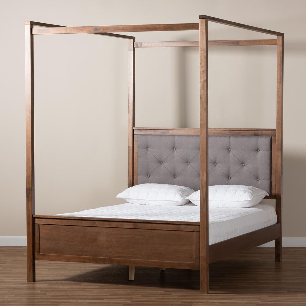 Walnut Brown Finished Wood Queen Size Platform Canopy Bed. Picture 16