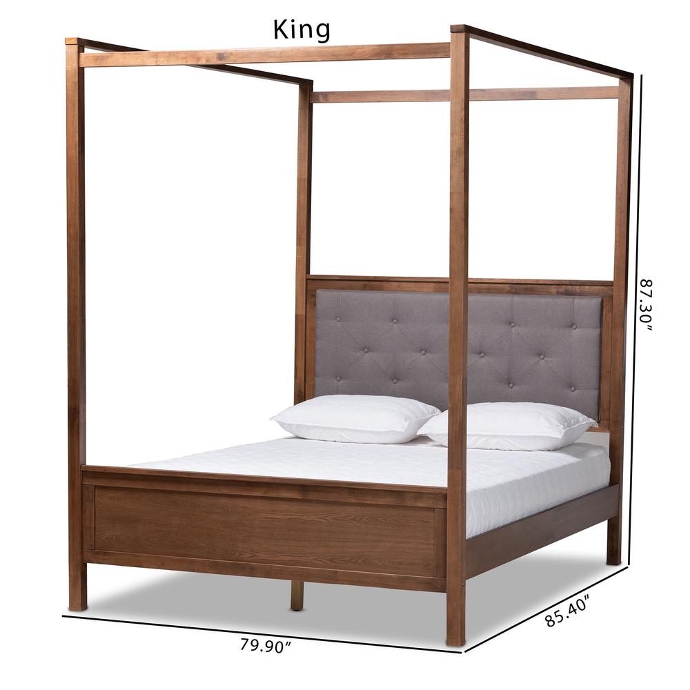 Walnut Brown Finished Wood Queen Size Platform Canopy Bed. Picture 18