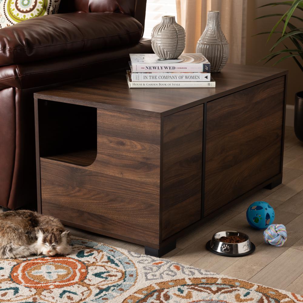 Walnut Brown Finished 2-Door Cat Litter Box Cover House. Picture 15