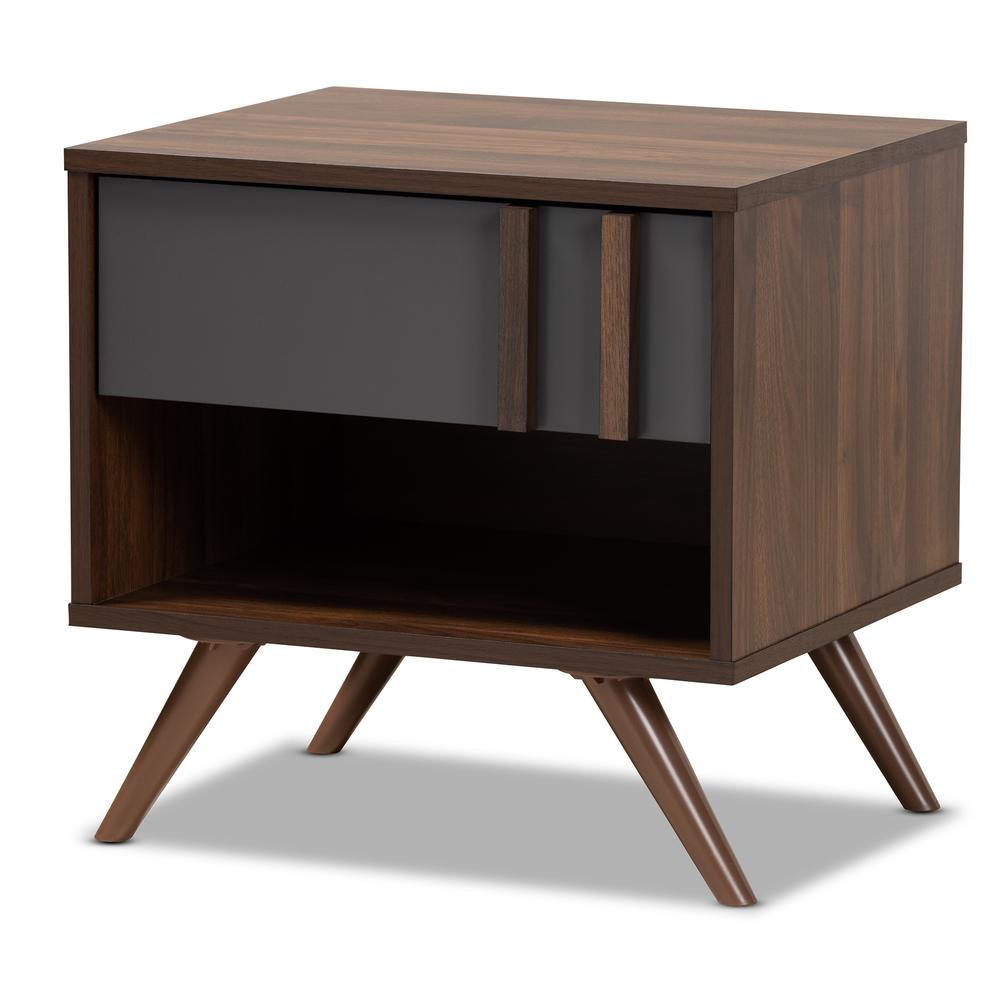 Two-Tone Grey and Walnut Finished Wood 1-Drawer Nightstand. Picture 10