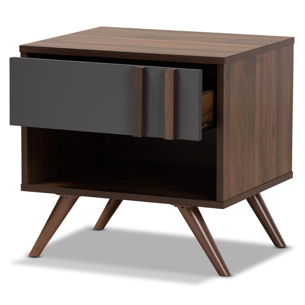 Two-Tone Grey and Walnut Finished Wood 1-Drawer Nightstand. Picture 11
