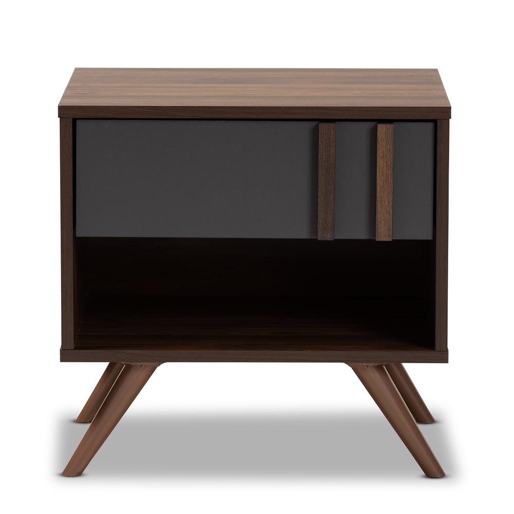Two-Tone Grey and Walnut Finished Wood 1-Drawer Nightstand. Picture 12