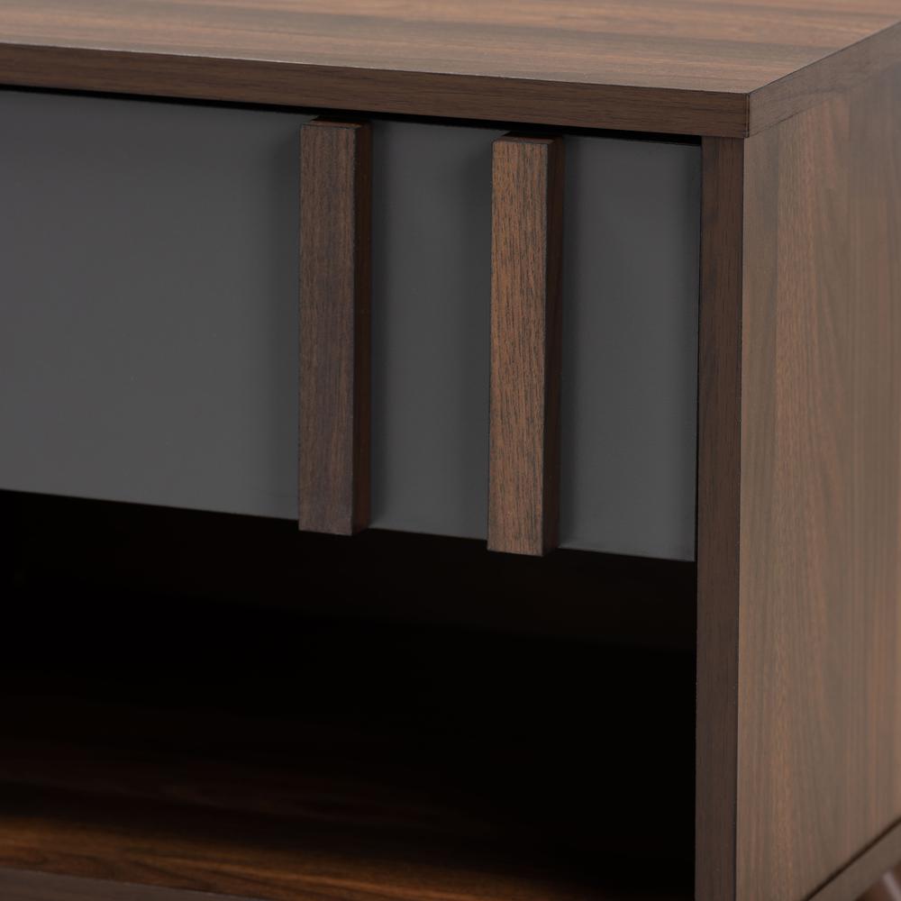 Two-Tone Grey and Walnut Finished Wood 1-Drawer Nightstand. Picture 14