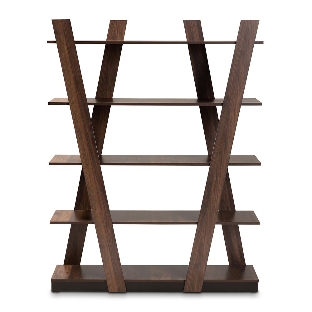 Walnut Brown Finished 5-Tier Wood Geometric Living Room Display Shelf. Picture 10