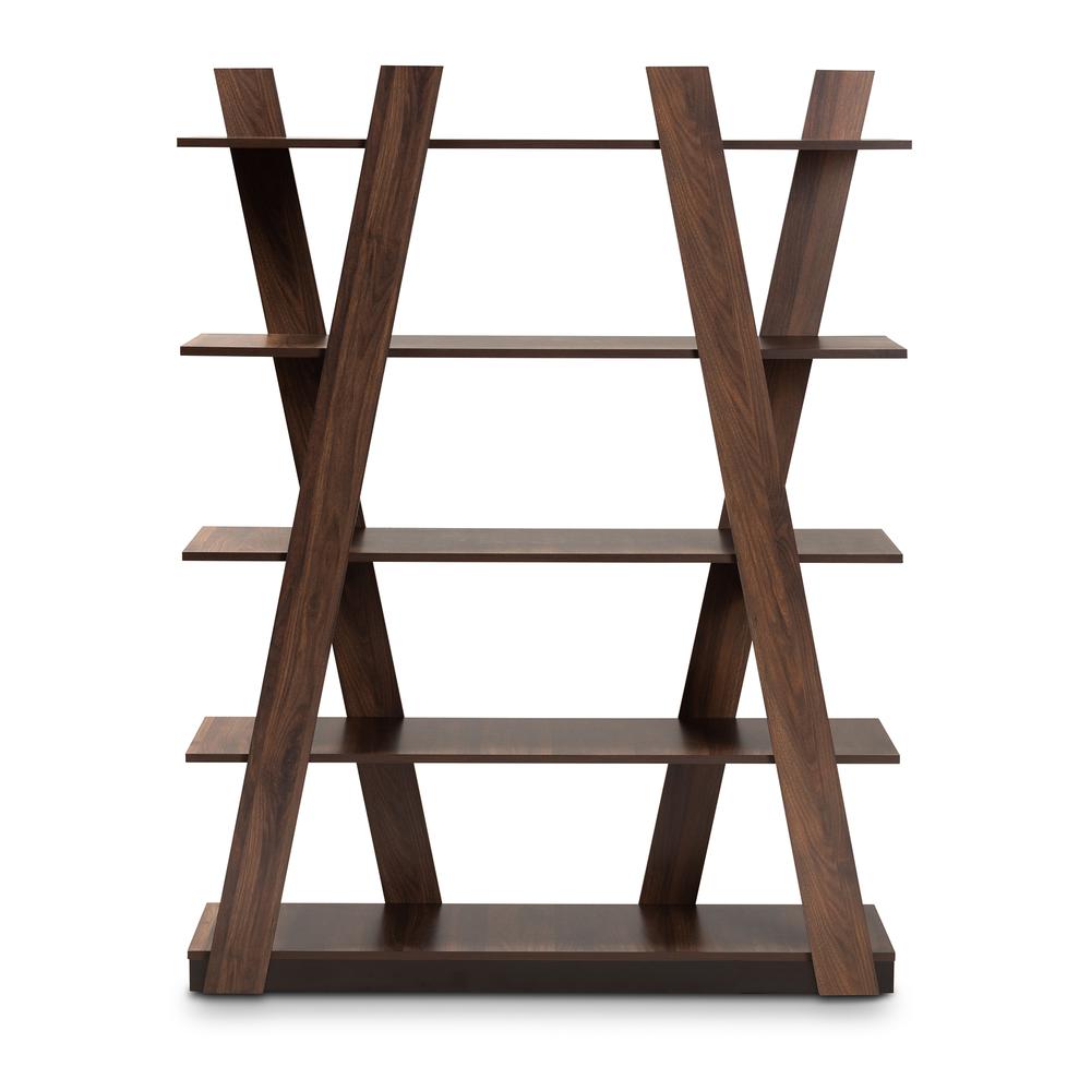 Walnut Brown Finished 5-Tier Wood Geometric Living Room Display Shelf. Picture 12