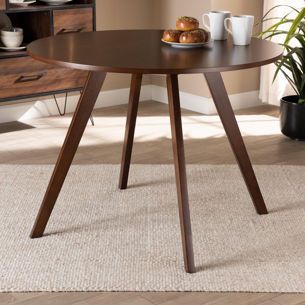 Transitional Walnut Brown Finished Round Wood Dining Table. Picture 10