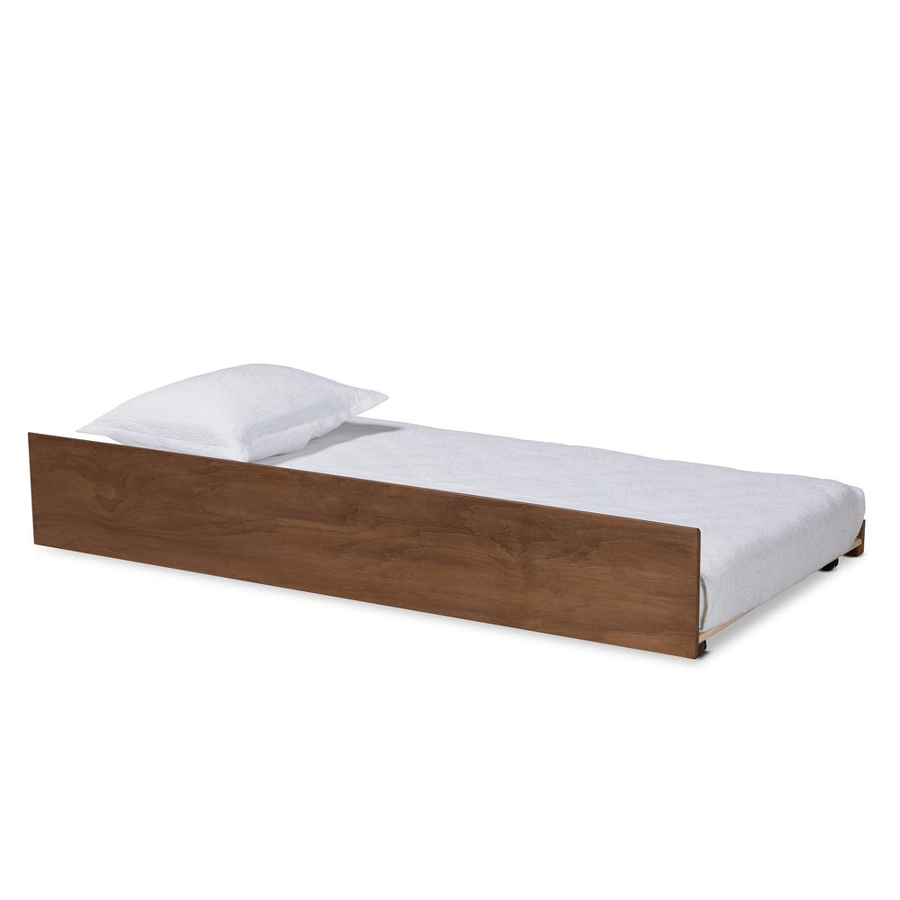 Transitional Walnut Brown Finished Wood Twin Size Trundle Bed. Picture 7