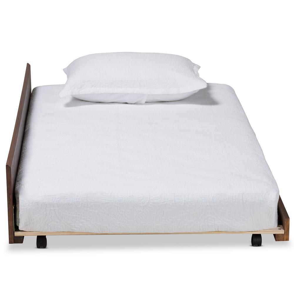 Transitional Walnut Brown Finished Wood Twin Size Trundle Bed. Picture 8