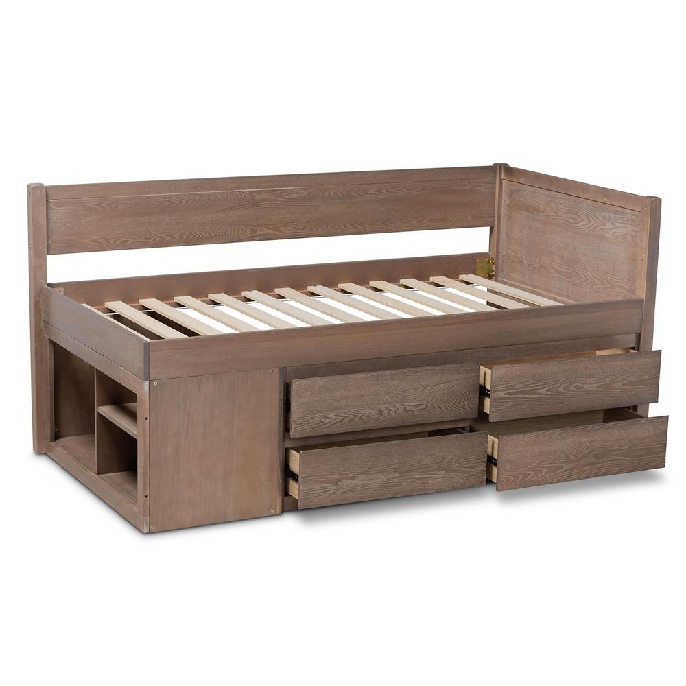 Antique Oak Finished Wood 4-Drawer Twin Size Storage Bed. Picture 16