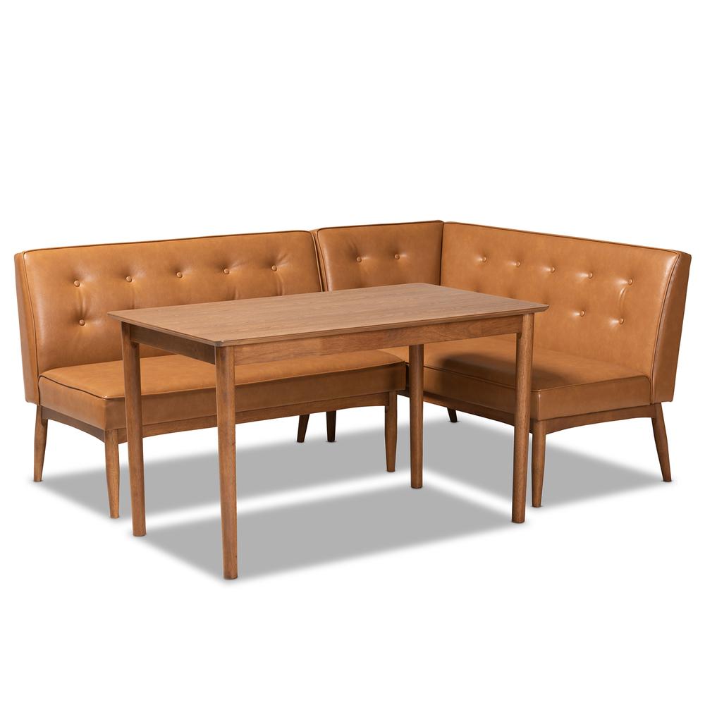 Modern Upholstered and Walnut Brown Finished Wood 3-Piece Dining Nook Set. Picture 11